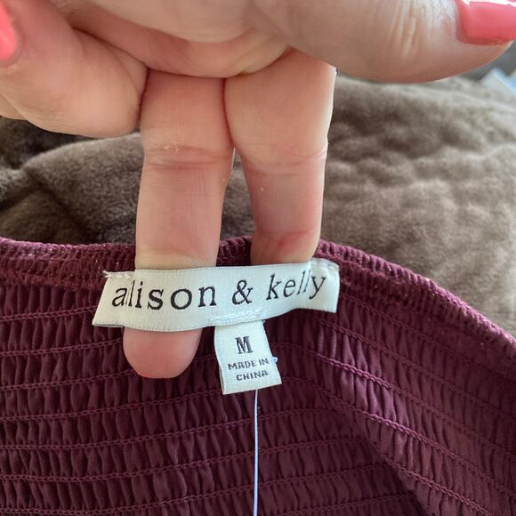 Allison & Kelly Poet Sleeve Sweetheart Neck Burgundy Gold Shimmer Mini Dress M - Picture 9 of 12